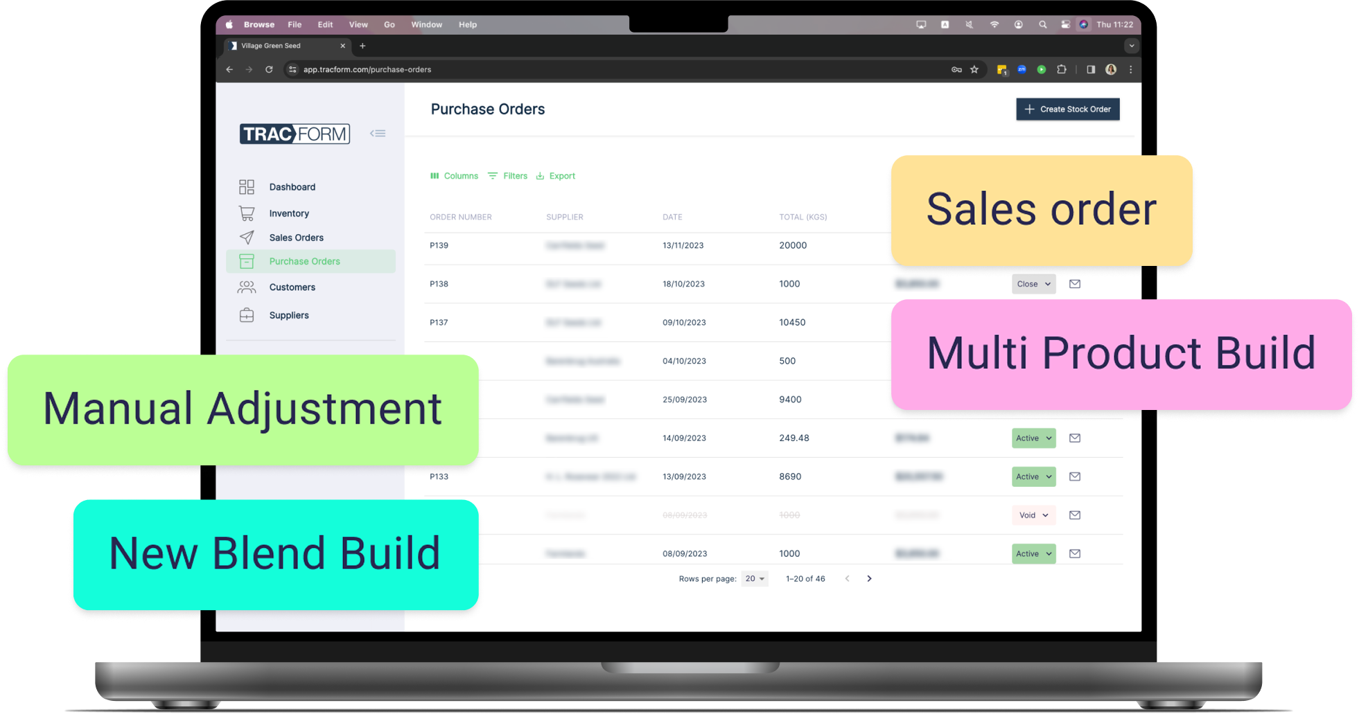 Orders management screen