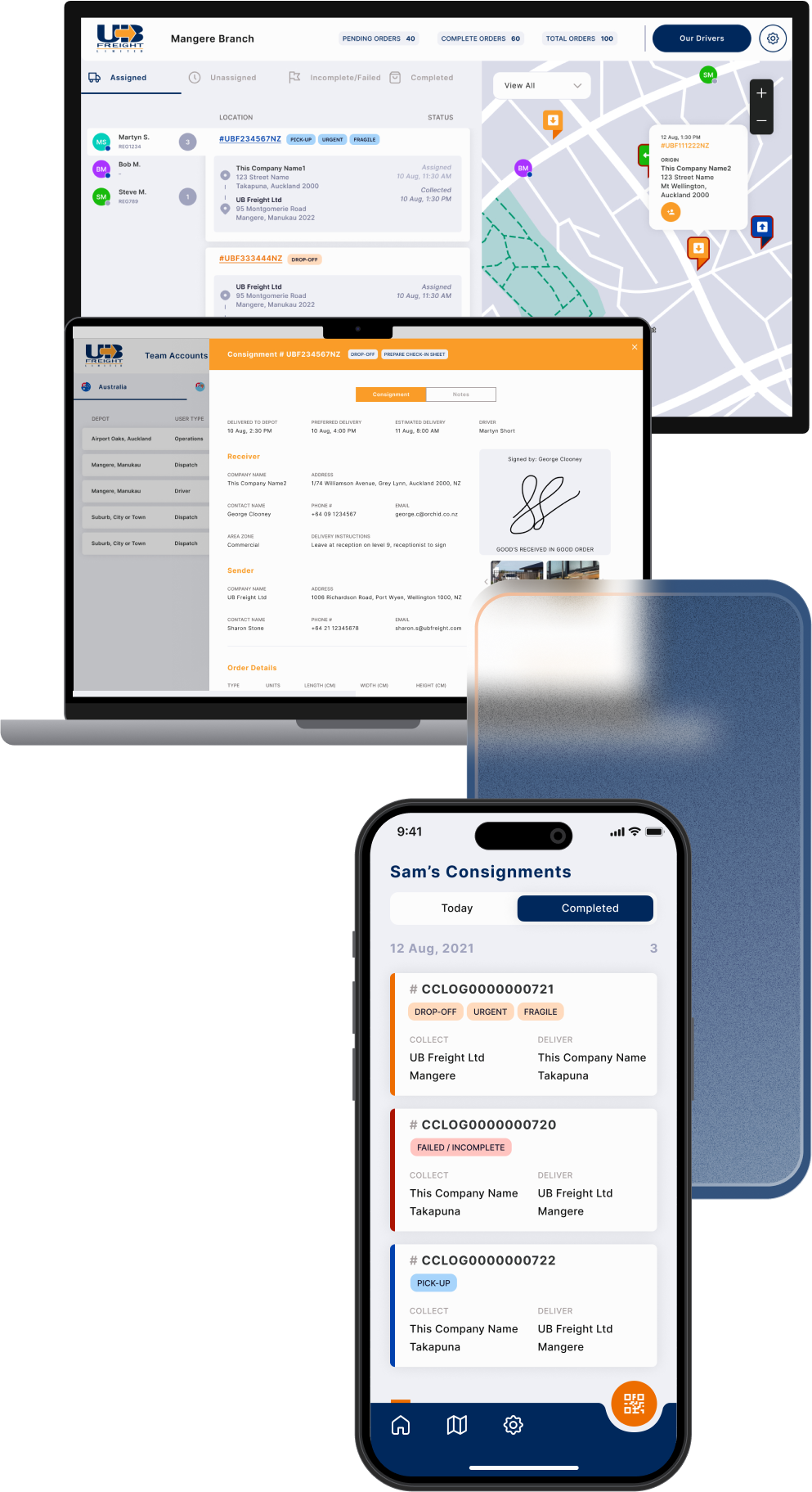 UB Freight multi-device view