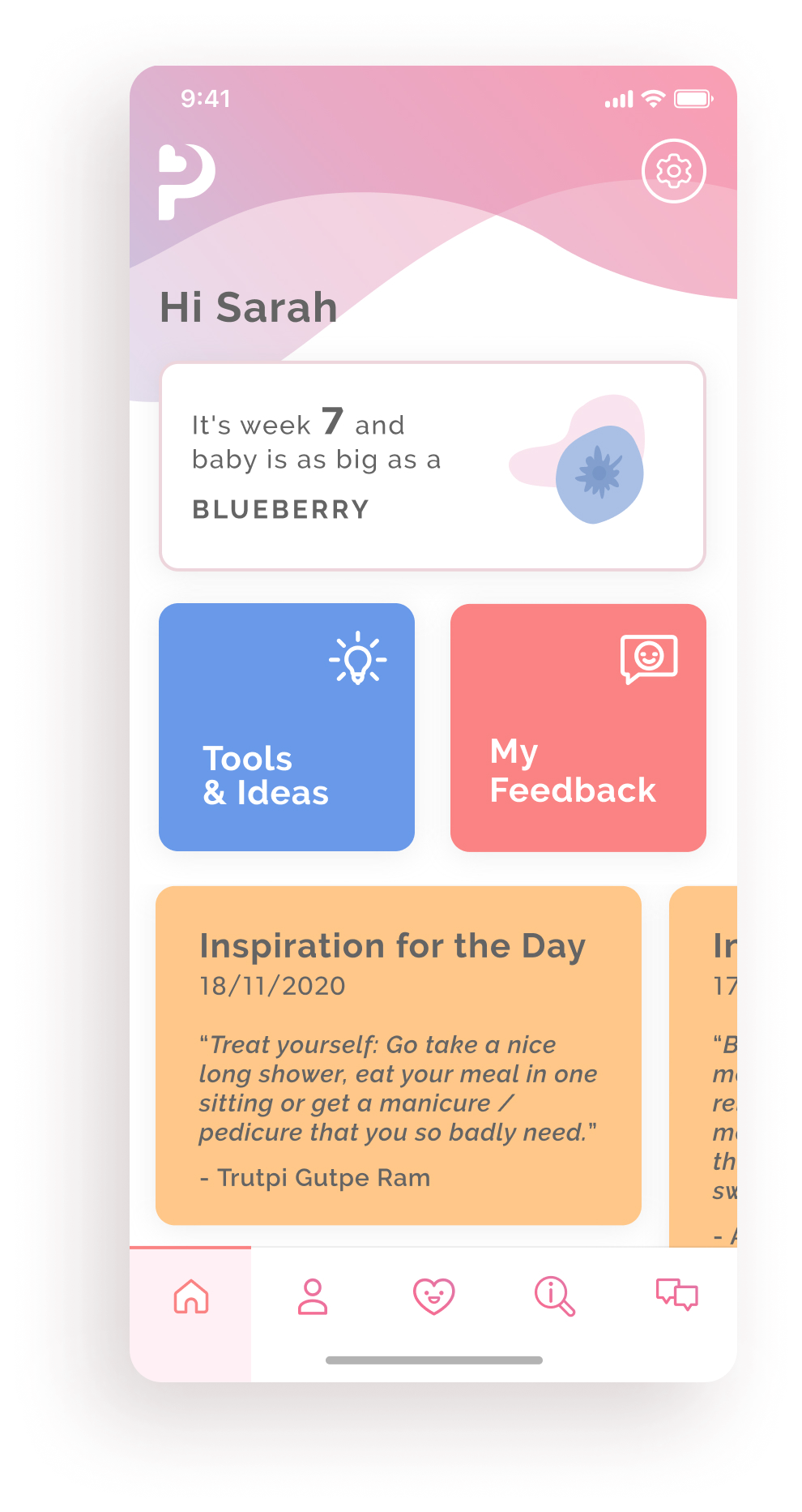 Positively Pregnant app — pregnancy wellness dashboard