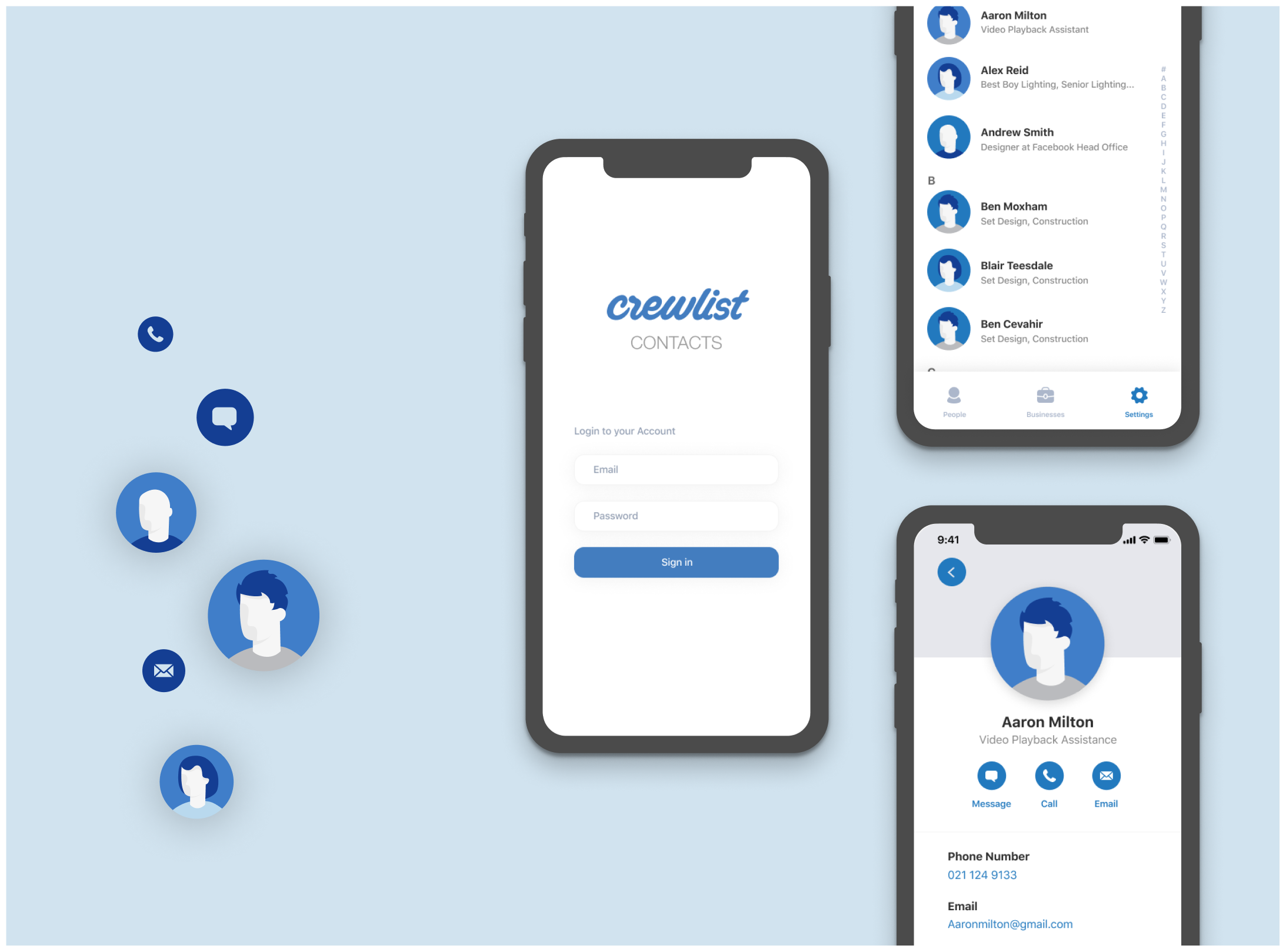 Crewlist app screens — crew management