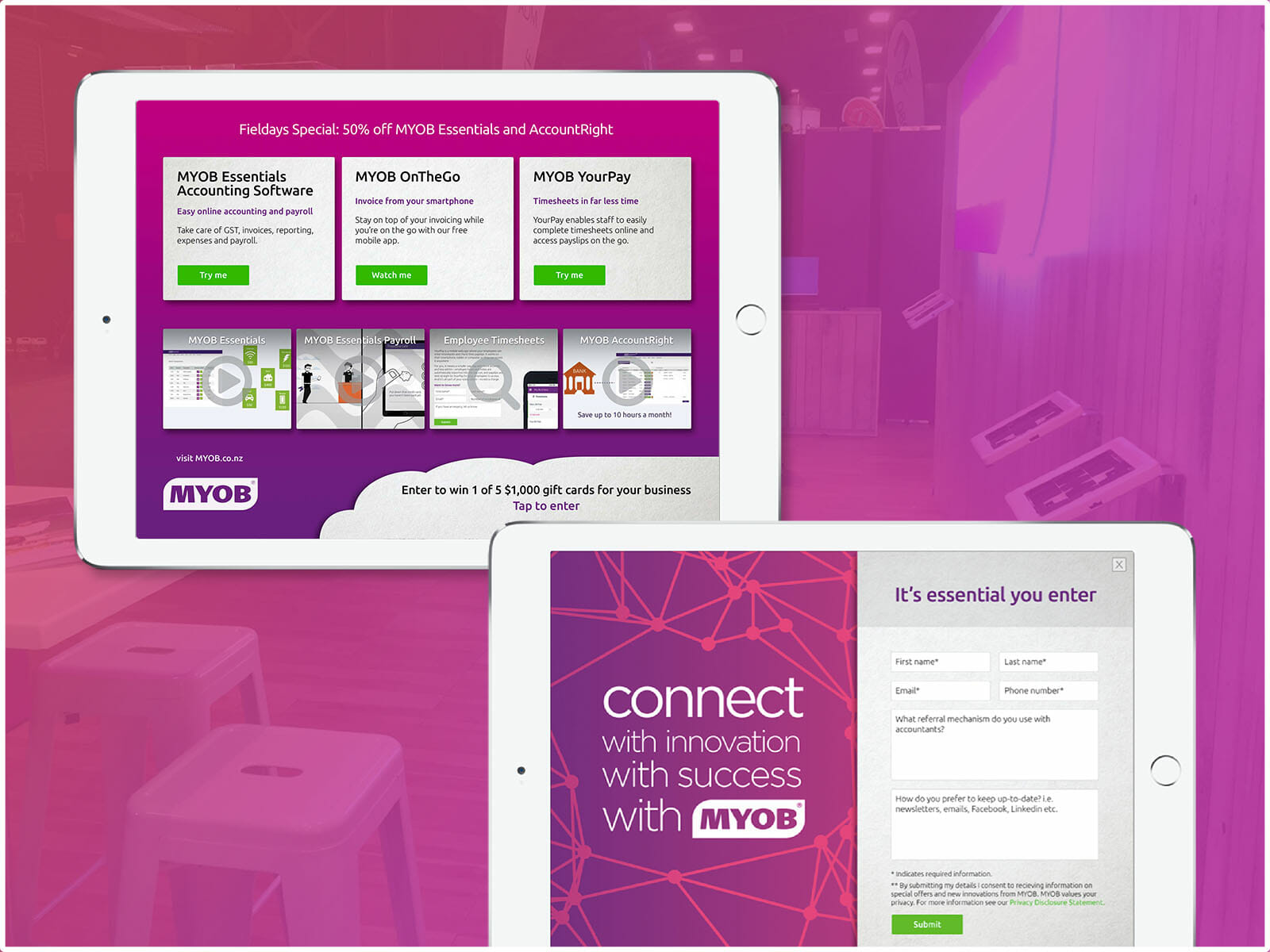 MYOB kiosk app interface grid